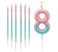 7 Piezas Velas de Cumpleaños Número 8, 3D Números para Tarta con Efecto Degradado Azul Rosa - Decoración para Fiestas de Aniversario, Graduación o Festival