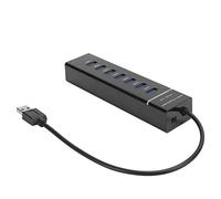 7 - Port USB 3.0 Hub, High Speed USB Splitter with Blue LED Indicator and 5Gbps Data Transfer, Compact Powered USB Hub with DC 5V Adapter for Laptops Desktops and Smart Devices