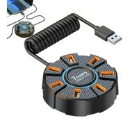 7-Port USB Hub Splitter, Portable Round Data USB Splitter Cable with LED Indicator Lights, Multi-Functional USB Adapter for Flash Drive, Keyboard, and Accessories, Easy Plug-and-Play Des