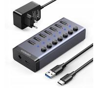 7-Port USB Hub ( Usb-A 3.0 ,4 Cargador Puertos) Con 12V/2A Potencia Fuente,Gris