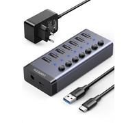 7-Port USB Hub ( Usb-A 3.0 ,4 Cargador Puertos) Con 12V/2A Potencia Fuente,Gris