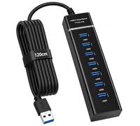 7 Puertos Hub USB 3.0 Adaptador 120 cm Cable DC 5V Alimentad para PC Laptop | Hub USB Multipuerto Compatible con PC, Laptop, U-Disk, MacBook, Mouse, Teclado, Ordenador Portátil