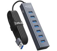 7 Puertos Hub USB 3.0 con 120cm Cable para PC Computadora, Aluminio USB Hub Adaptador multipuerto con USB 3.0 5Gbps, 5V 3A USB-C Alimentado para PC, Laptop, MacBook, Mouse, Teclado, U-Disk etc.