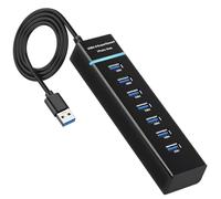 7 Puertos Hub USB 3.0 y USB 2.0, Hub USB A con 120cm Cable Aluminio USB Hub Adaptador con 1-Port USB 3.0 6-Port USB 2.0 5V 3A Multipuerto Adaptador Tipo A para Laptops Unidad Flash Disco Duro Móvil