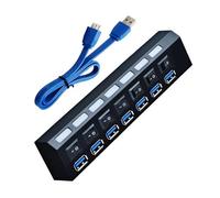 7 puertos USB 3.0 Hubs Multi USB Splitter USB 2.0 con interruptores, adaptador de corriente, divisor de PC, portátil, cable conector de transferencia de datos de alta velocidad