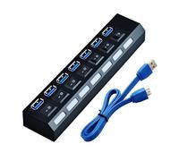 7 puertos USB 3.0 multiUSB Splitter 2.0 con interruptores, adaptador de corriente, divisor de PC, portátil, cable extensor