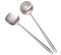 7 pulgadas 304 de acero inoxidable Wok espátula y cucharón, Standcn 2 piezas de mango largo utensilios de cocina conjunto