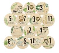 7 tarjetas de hito de bebé, tarjetas de madera para bebé, letreros mensuales de bienvenida de doble cara para recién nacidos, 10 cm, juego de regalo para nuevos padres