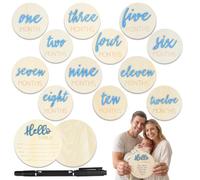 7 tarjetas de hitos para bebé, 6 letreros mensuales de madera de doble cara y 1 placa de nacimiento y 1 bolígrafo negro, letrero de anuncio de edad recién nacido 3D para fotos, regalos de ducha de