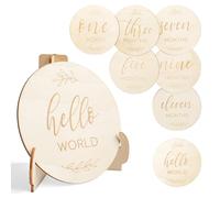 7 tarjetas de madera para bebé, placa de anuncio de bebé con letrero de Hello World, regalo para recién nacidos, regalos y keepakes, tarjetas de registro de bebé desde el nacimiento