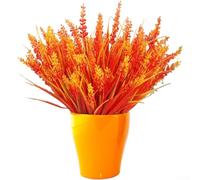 7 tenedores de plástico de grano para decoración de orejas para fotografía de boda, hogar, jardín, patio, interior y exterior, pieza de acento de planta de aspecto natural (naranja otoño)
