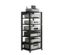 7 Tier Audio Rack Tower, CD Record Player Stereo Receiver AV Equipment Cabinet Display Rack with Adjustable Wooden Shelves for Home(Negro)