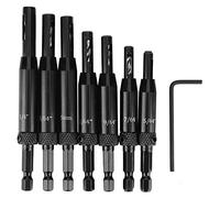 7 uds Juego de Brocas Bisagra Autocentrante,Bisagras Autocentradas Perforadoras,para Puerta, Ventana, Gabinete, Carpintería, Vástago Hexagonal, Tamaño 5/64"7/64" 9/64"11/64" 25/127"13/64"1/4"