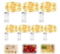 7 unidades de luces LED con temporizador, 2 m, 20 luces blancas cálidas, para interiores, cadena de luces LED, funciona con pilas, impermeable, decoración para habitaciones, jardín y jarras