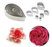 7 unids/set de cortadores de pétalos de rosa de acero inoxidable, cortador de gotas de agua, plantilla de pétalos de fondant, cortador de galletas de flores, molde de decoración de pasteles