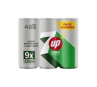 7 UP Refresco cero de lima y limón, sin azúcares y sin calorías, pack de 9 latas de 330 ml, 2.97 litros en total