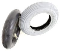 7 x 1 3/4, también 180 x 45, neumáticos para silla de ruedas gris, con perfil de ranura + manguera con válvula angular de 90°/30°, ángulo en la dirección de marcha