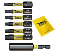 7 x SabreCut SCRK32TX 32mm T15 TX15 T20 TX20 T25 TX25 T27 TX27 T30 TX30 T40 TX40 Juego de puntas de destornillador de impacto magnético Torx Heavy Duty Compatible con Dewalt Bosch Makita y más