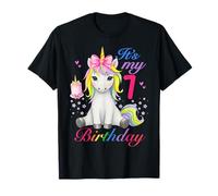 7 Year Old Girl Rainbow Unicorn 7th Birthday Party Outfit Camiseta