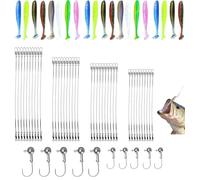 70 accesorios de pesca, 10 conjuntos de atractivos de goma, 40 piezas de fondo de línea de acero, 20 cabezales de plomada de material de pesca, señuelos flexibles de pesca para peces de agua dulce y