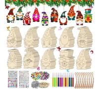 70 adornos de madera de Navidad en blanco, 10 diseños únicos, rebanadas de madera sin terminar con 70 cuerdas, 50 campanas, 12 bolígrafos de colores y kits de manualidades, colgantes colgantes para