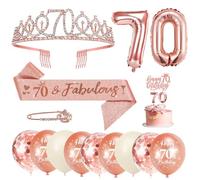 70 Años Corona Banda Cumpleaños Mujer Tiara Corona y Faja de Oro Rosa, Globos de Cumpleaños, Velas Cumpleaños Numeros 70, Cumpleaños Topper de Tarta 70 Años Decoración Fiesta Cumpleaños