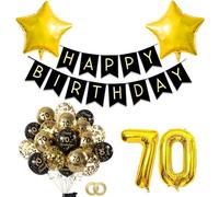 70 Años en Oro Negro Kit de Decoración para Fiestas de Cumpleaños,Banderola Feliz Cumpleaños, Número 70 de Foil para Hombres, Mujeres, Niños y Niñas - Decoraciones Elegantes para 70 Aniversario