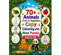 70+ Copy Coloring Animals, Fruits & Vegetables Book With Maze Puzzles | Children's Activity Book (Kids Activity Book Collection)