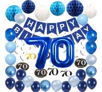 70 Cumpleaños Azul,70 Años Decoracion Cumpleaños,Globos de Cumpleaños,Pancarta de Feliz Cumpleaños,Decoraciones Plata Azul Fiesta de 70 Cumpleaños para Hombres y Mujeres (70th Birthday)