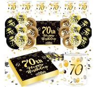 70 Cumpleaños Hombre Mujer Adornos, 70th Happy Birthday Decoracion Negros Dorados Globos Servilleta Linterna Confeti, Regalo y Birthday Decoración Mujer Hombre 70 Años (Decoración Mesa 70 Cumpleaños)