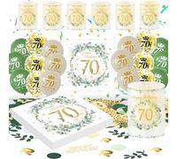 70 Cumpleaños Hombre Mujer Adornos, 70th Happy Birthday Decoracion Verde Dorados Globos Servilleta Linterna Confeti, Regalo y Birthday Decoración Mujer Hombre 70 Años (Decoración Mesa 70 Cumpleaños)