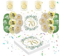 70 Cumpleaños Hombre Mujer Adornos, 70th Happy Birthday Decoracion Verde Dorados Globos Servilleta Linterna Confeti, Regalo y Birthday Decoración Mujer Hombre 70 Años (Decoración Mesa 70 Cumpleaños)
