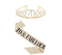 70 Cumpleaños Mujer Corona Sash Kit, Kit de Marco y Tiara para 70 Cumpleaños, Oro 70 y Fabuloso Marco y Corona de Diamantes de Imitación, Regalo de Cumpleaños