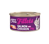 Edgard & Cooper Comida húmeda para Gatos, Salmón y Pollo 24 x 70g, Filetes en Caldo, sin Cereales, con Ingredientes Naturales, Apta esterilizados, Pollo auténtico, sin azúcares añadidos