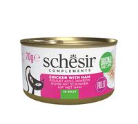 70 g Schesir Filetes de Pollo con Jamón en Gelatina lata para gatos