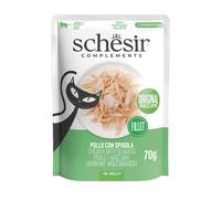 70 g Schesir Filetes de Pollo con Lubina en Gelatina sobre para gatos