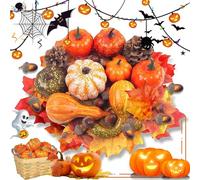 70 Piezas Set de Decoración de Calabazas de Otoño, Mini Calabazas Artificiales Falsas de Arce, Piñas y Bellotas, Decoración de Calabaza Artificial para Halloween y Fiestas Navideñas Agradecidas