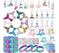 70 Piezas Sirena Cumpleaños Relleno Piñatas,Sirena Llavero,Sirena Pulsera de Silicona,Sirena Collares, Sirena Pinzas Pelo,Sirena Tatuajes Temporales,Niñas Regalos para Fiesta de Cumpleaños Infantiles