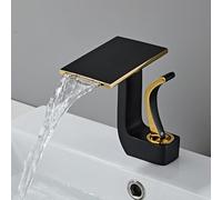 7014 - Grifo de baño de cascada de cobre, mezclador de lavabo de agua caliente y fría, cuerpo de latón, manguera de suministro de agua de acero inoxidable (oro negro)