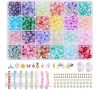 705 Piezas Cuentas para Pulseras, 24 Colores Cuentas de Cristal de 8 mm, con Accesorios Decorativos y Cordón, para Fabricación de Joyas y Manualidades DIY (705)