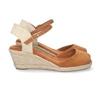 70801 Sandalia de Cuna para Mujer, Estilo Valenciana, Forrada de Yute, Pala Abierta, y Cierre de Hebilla, Primavera Verano 2023 Camel Talla 36