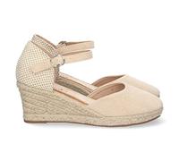 70864 Sandalia de Cuna para Mujer, Estilo Valenciana, Forrada de Yute, Pala Cerrada, y Cierre de Hebilla, Primavera Verano 2023 Beige Talla 36