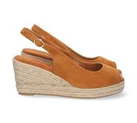 70980-Sandalia de Cuna para Mujer, Forrada de Yute, Punta Abierta, y Cierre de Hebilla en el Tobillo, Primavera Verano 2023. Talla 40 Camel