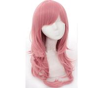 70cm Anime Long Wavy Cosplay Wig With Bangs Heat Resistant Synthetic Hair Black Pink Silver Blue Green Woman Wigs OneSize pink