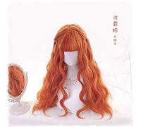 70cm Long Orange Wavy Hair Lolita Women's Cosplay Costume Wigs Heat Resistant Synthetic Harajuku Wigs + Wig Cap