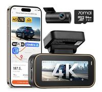 70mai A810 Lite Cámara de Salpicadero 4K Doble, WiFi 6 5GHz, 4G LTE Remoto, GPS, Visión Nocturna HDR, Vigilancia 24h Estacionamiento, Control por Voz, Bloqueo de Emergencia y Grabación Continua