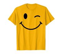 70s Amarillo Sonrisa Cara Feliz Guiño Sonriendo Positivo Retro Camiseta