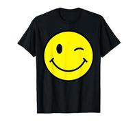 70s Amarillo Sonrisa Cara Guiño Feliz Guiño Sonriendo Divertido Retro Camiseta
