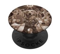 70s Disco Dance Floor Dog Golden Retriever Animal Selfie PopSockets PopGrip Adhesivo
