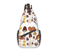 70s Retro Mushroom Flower Rainbow Small Sling Bag para Mujeres Hombres Crossbody Sling Backpack Ciclismo Senderismo Daypack Chest Shoulder Bag